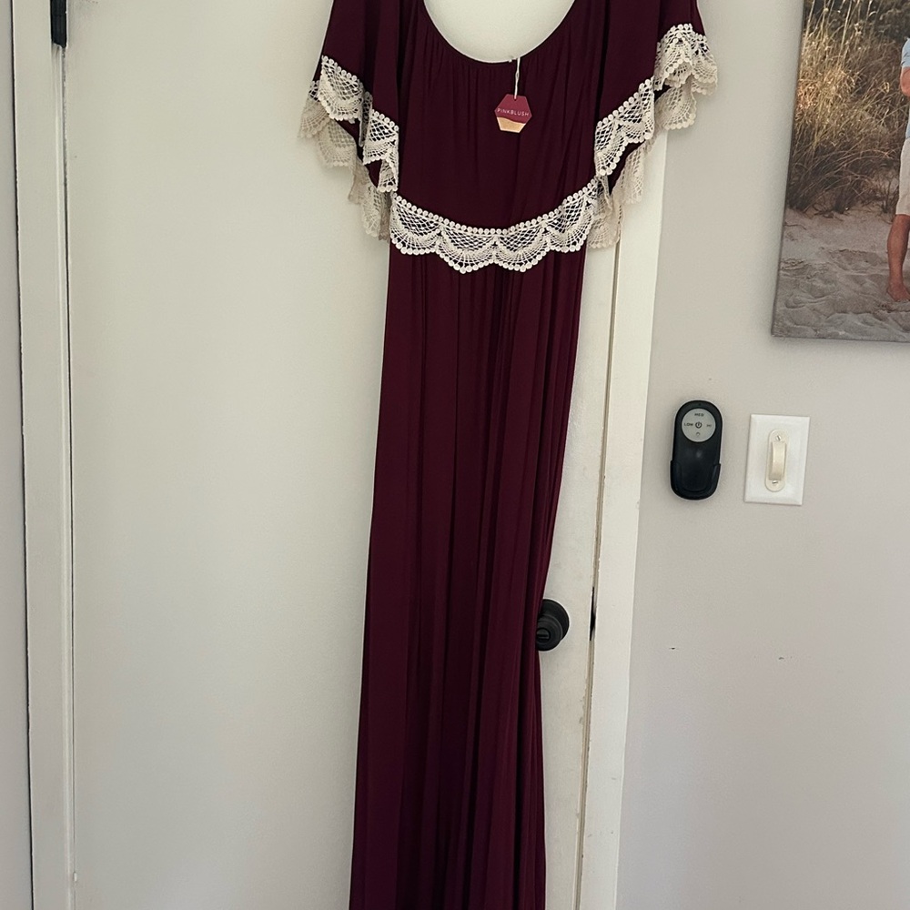 Pink Blush maternity Burgundy Lace Trim Dress